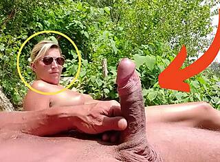 Mommy caught flashing her dick in public with a hot beach babe